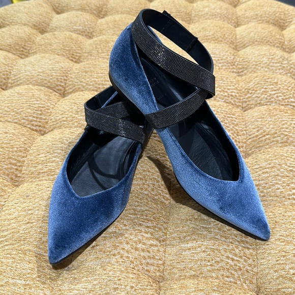 Brunello Cucinelli Blue Velvet Flats - Size 38 (US size 8) - Picture 1 of 12